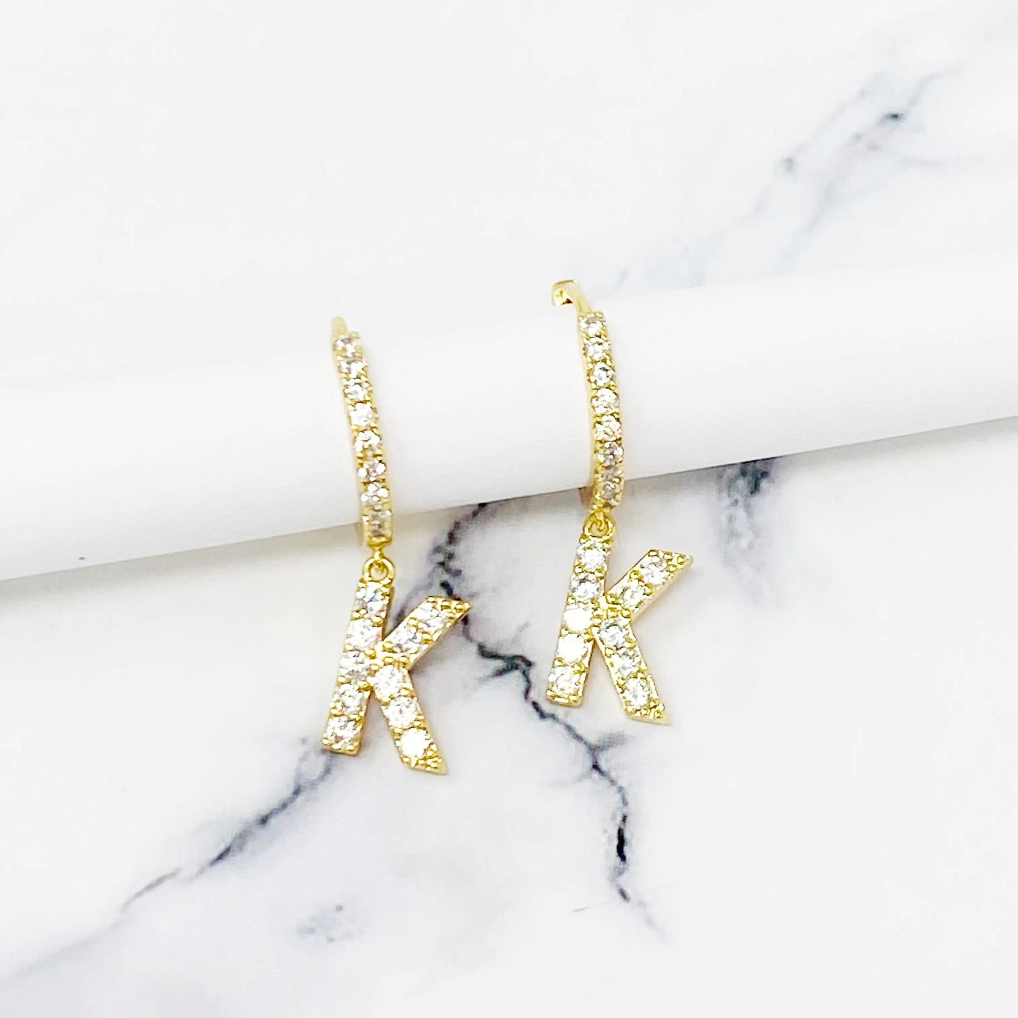 Crystal Initial Drop Earrings WEM Support (www.WEM.support)