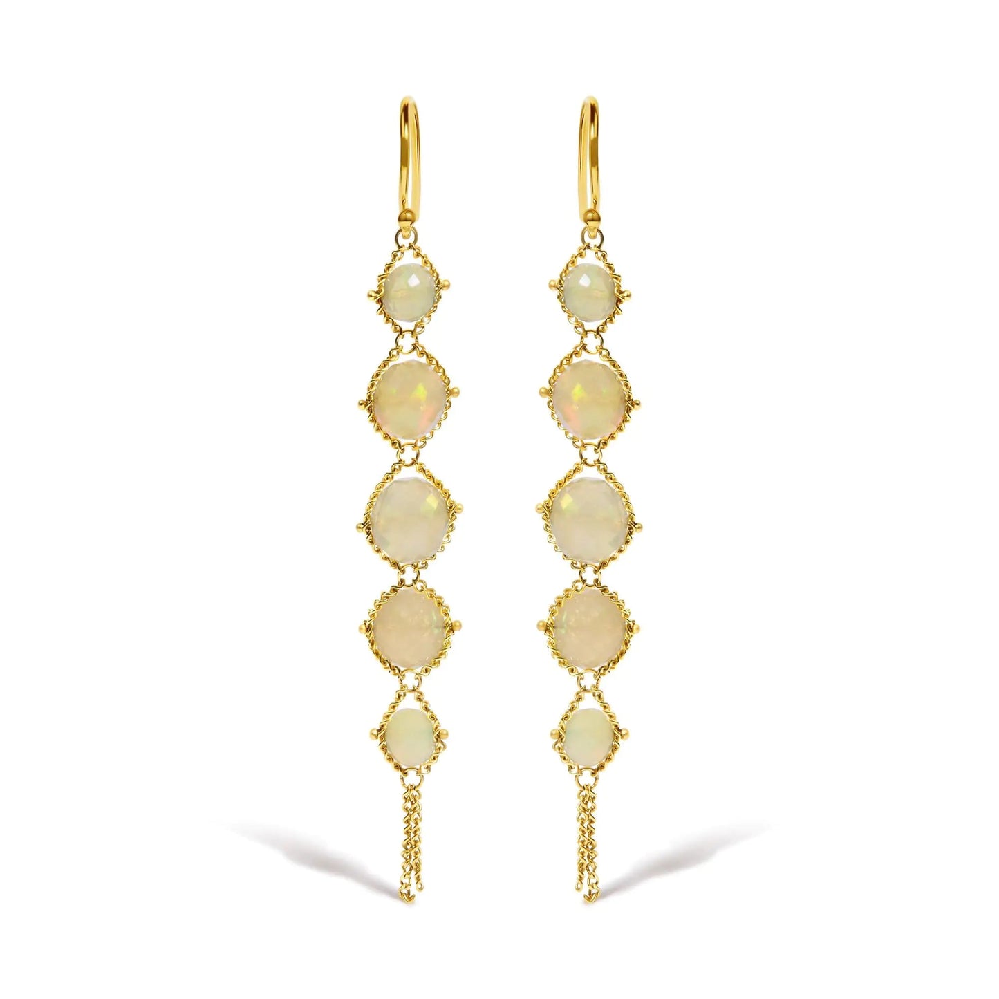 18K Yellow Gold Woven Egyptian Opal 2 1/2 Inch Drop and Dangle Earrings WEM Support (www.WEM.support)