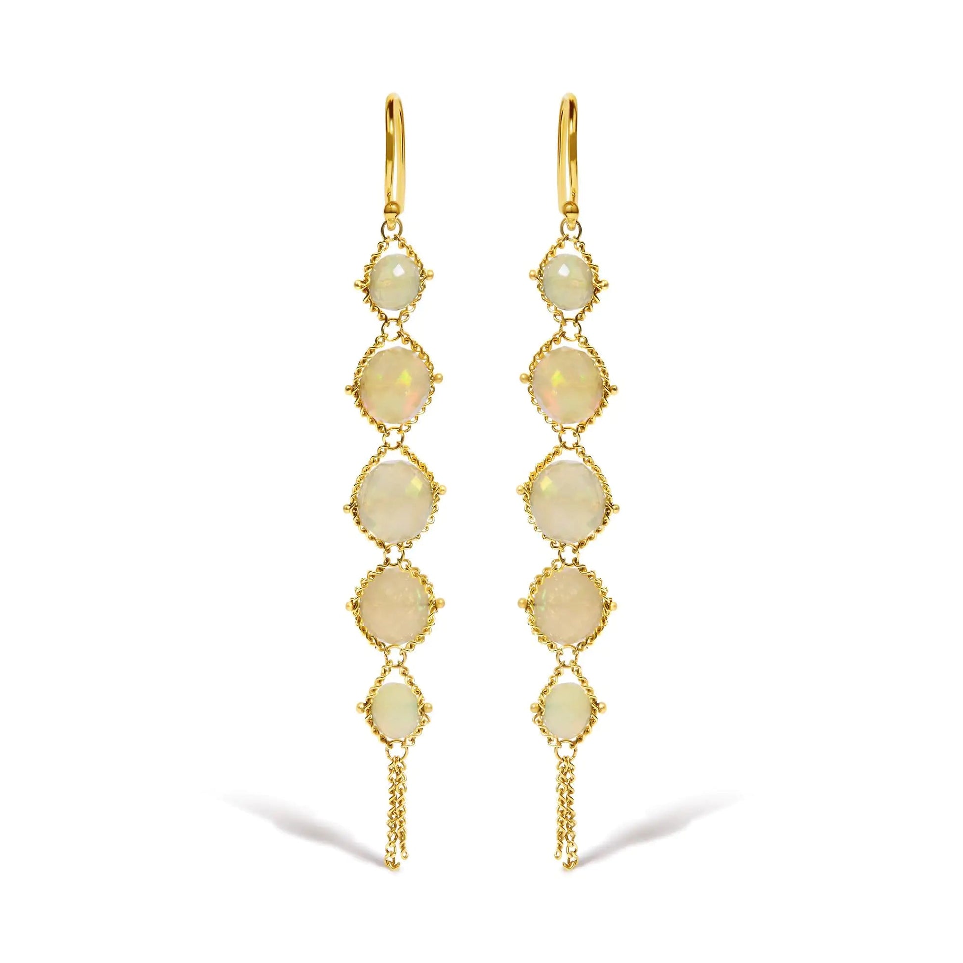 18K Yellow Gold Woven Egyptian Opal 2 1/2 Inch Drop and Dangle Earrings WEM Support (www.WEM.support)
