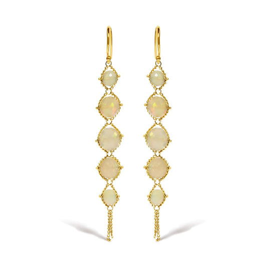 18K Yellow Gold Woven Egyptian Opal 2 1/2 Inch Drop and Dangle Earrings WEM Support (www.WEM.support)