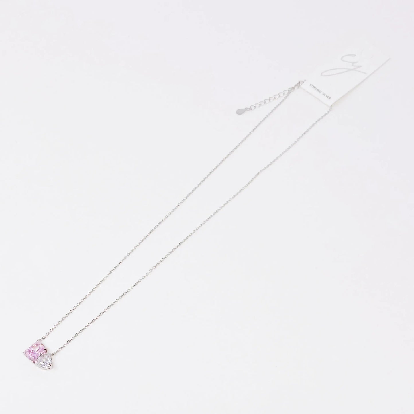 Double Stone Pendant Sterling Silver Necklace WEM Support (www.WEM.support)