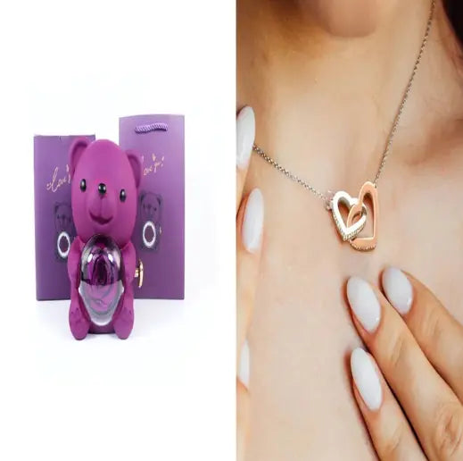 Rose Teddy Bear with Ring and Necklace WEM Support (www.WEM.support)