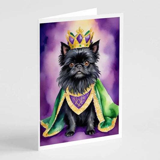 Affenpinscher King of Mardi Gras Greeting Cards Pack of 8 WEM Support (www.WEM.support)