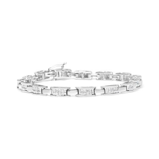 14K White Gold 2.0 Cttw Princess Cut Invisible Set Diamond Rectangular Link Bracelet (I-J Color, I1-I2 Clarity) - 7.25" WEM Support (www.WEM.support)