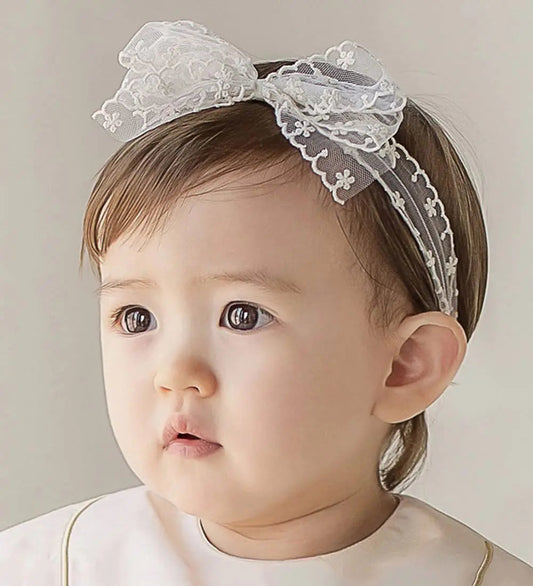 Yheahin Baby Girls Lace Bow Headband Cute Chiffon Bow-Knot Toddler Hairband Elastic Soft Lace Infants Birthday Party Hair Accessories (White-4 One size) HejK.com Marketplace LLC
