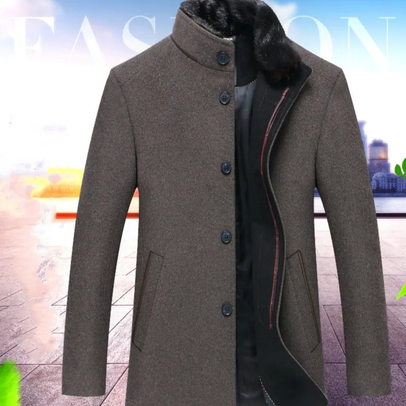 Stand Collar Woolen Coat WEM Support (www.WEM.support)