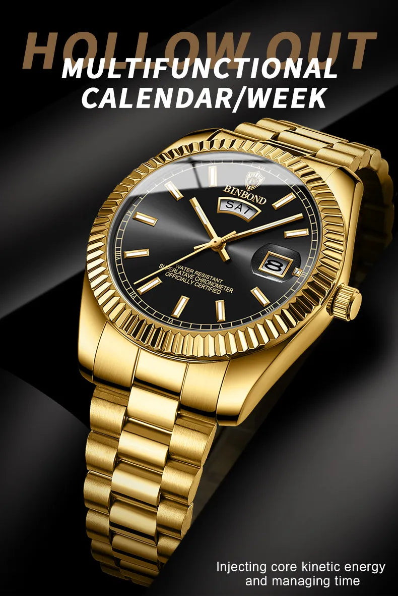 Steel Belt Waterproof Double Calendar Luminous Watch WEM Support (www.WEM.support)