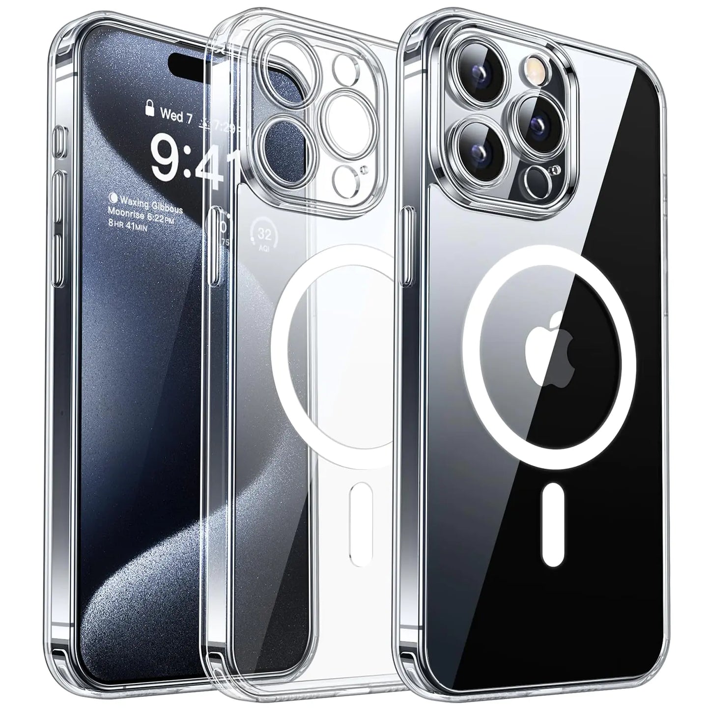 CANSHN Magnetic for iPhone 15 Pro Case Clear, Upgraded [Full Camera Protection] [Compatible with Magsafe] Non-Yellowing Protective Shockproof Bumper Phone Case 6.1 inch - Clear