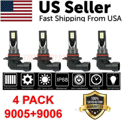 9005 9006 LED Headlights Kit Combo Bulbs 8000K High Low Beam Super White Bright WEM Support (www.WEM.support)