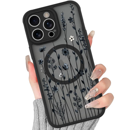 BITOBE Floral Case for iPhone 13 [Compatible with MagSafe] Cute Flower Pattern Case for Women Girls Soft TPU Bumper Translucent Magnetic Slim Protective Cover - Black Rose