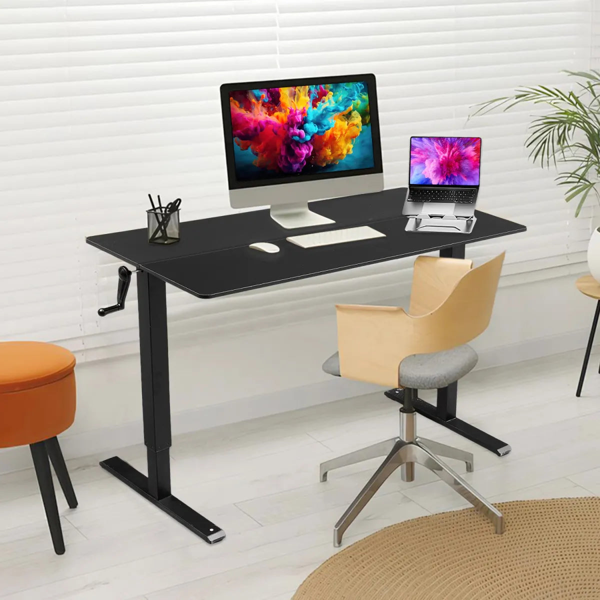 Hand-Crank Adjustable Office Desk Height Adjustable, With Flat Metal Legs Perfect For Home, Office, Gaming, Or Study Use WEM Support (www.WEM.support)