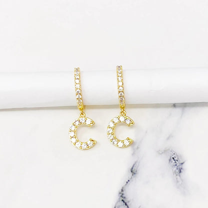 Crystal Initial Drop Earrings WEM Support (www.WEM.support)
