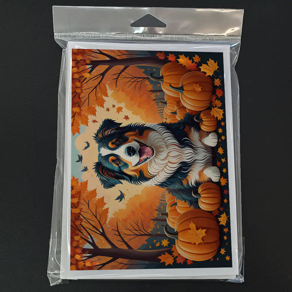 Australian Shepherd Terrier Fall Greeting Cards Pack of 8 WEM Support (www.WEM.support)