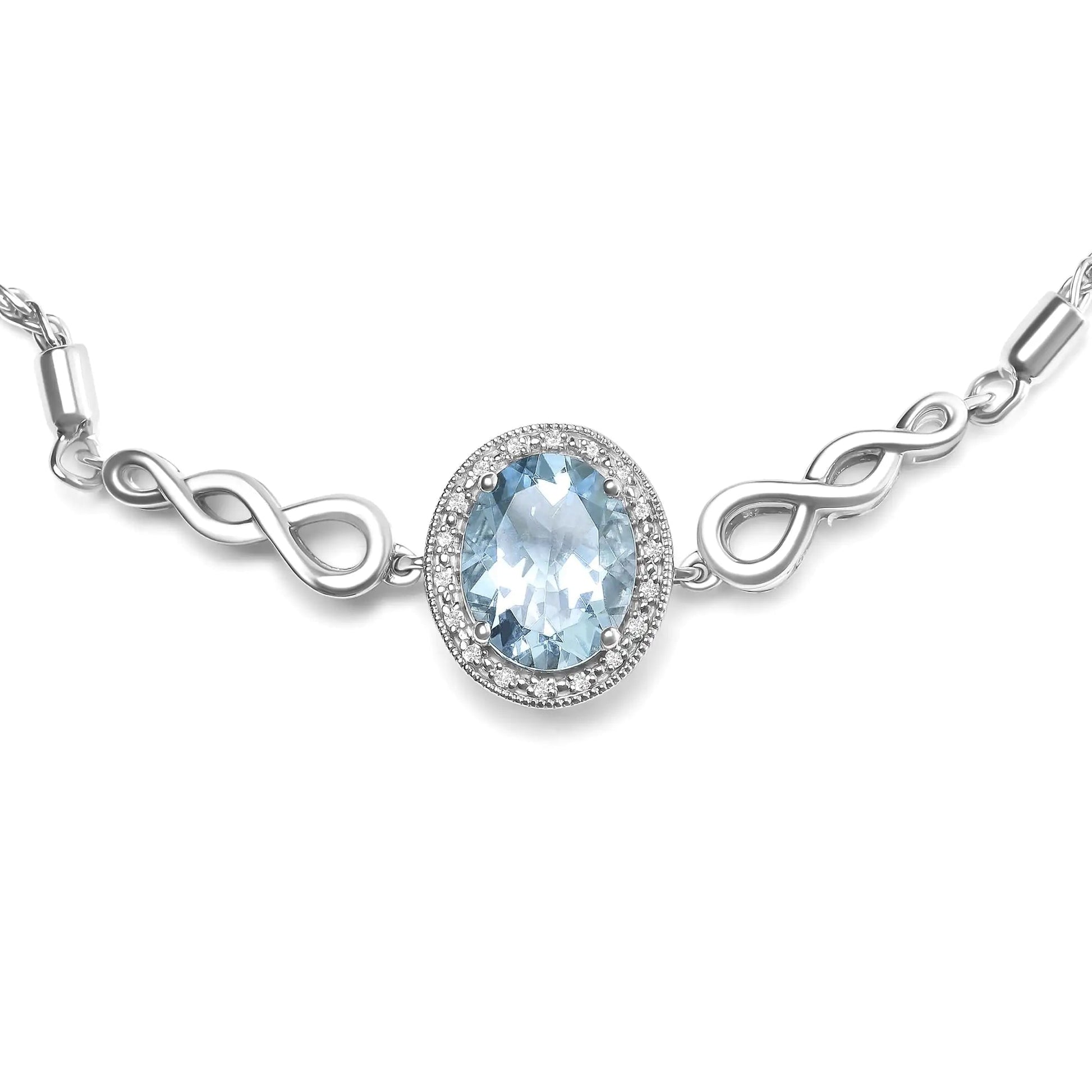 Bracelet Bolo Réglable en Argent Sterling .925 avec Topaze Bleue Ovale de 10x8mm et Diamants Accent, Lariat de 4” à 10” (Couleur H-I, Clarté SI1-SI2) WEM Support (www.WEM.support)
