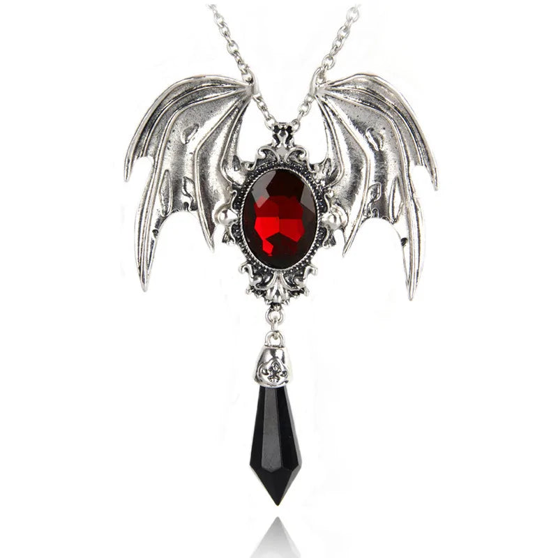Red Crystal Vampire Bat Pendant WEM Support (www.WEM.support)