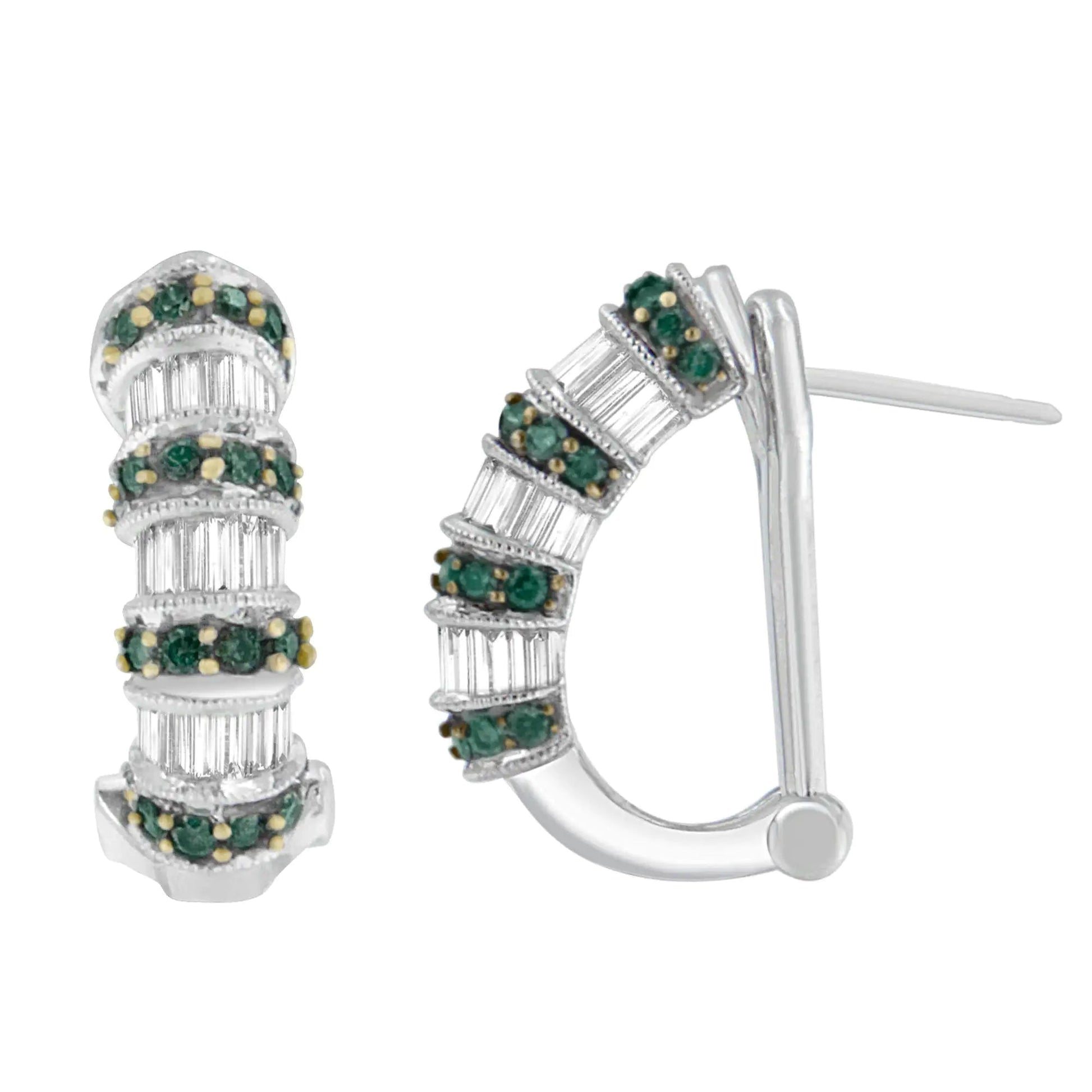 14K White Gold 1 3/8 cttw Baguette and Round Cut Treated Blue Diamond Earrings (H-I, SI1-SI2) WEM Support (www.WEM.support)
