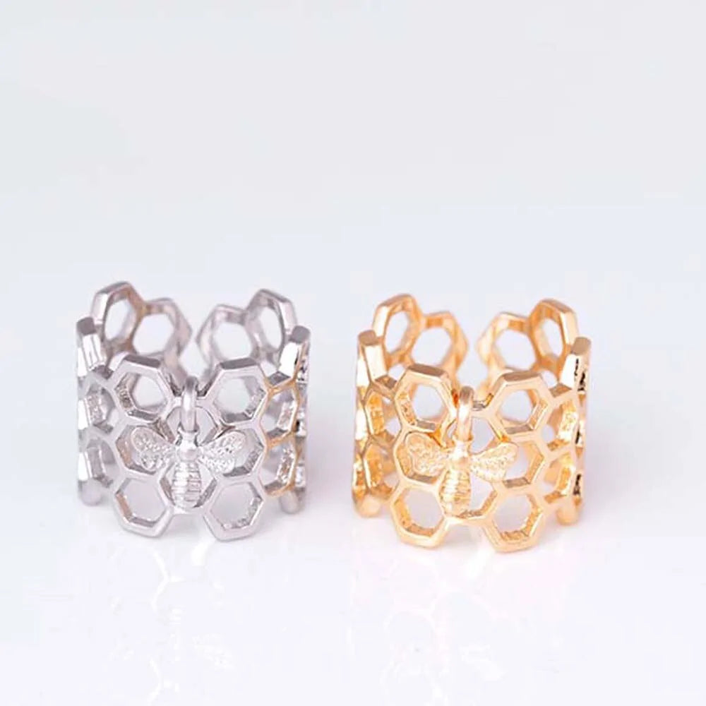 Thick Adjustable Honeycomb Ring with Bee Hanging WEM Support (www.WEM.support)