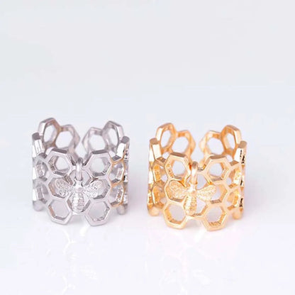 Thick Adjustable Honeycomb Ring with Bee Hanging WEM Support (www.WEM.support)