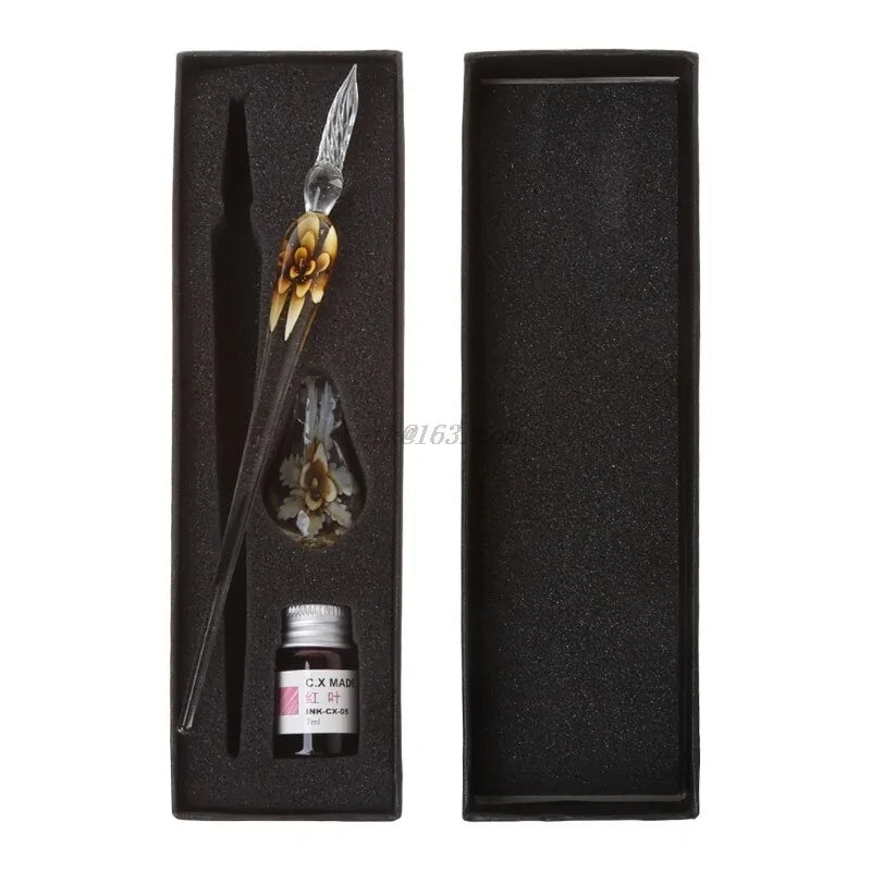Elegant Crystal Floral Glass Dip Pen WEM Support (www.WEM.support)