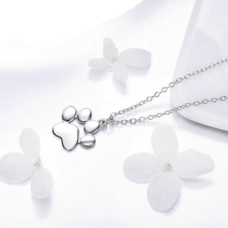Silver & Rose Gold Pawprint Necklace WEM Support (www.WEM.support)