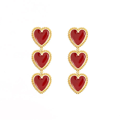 3 Red Hearts Earrings WEM Support (www.WEM.support)