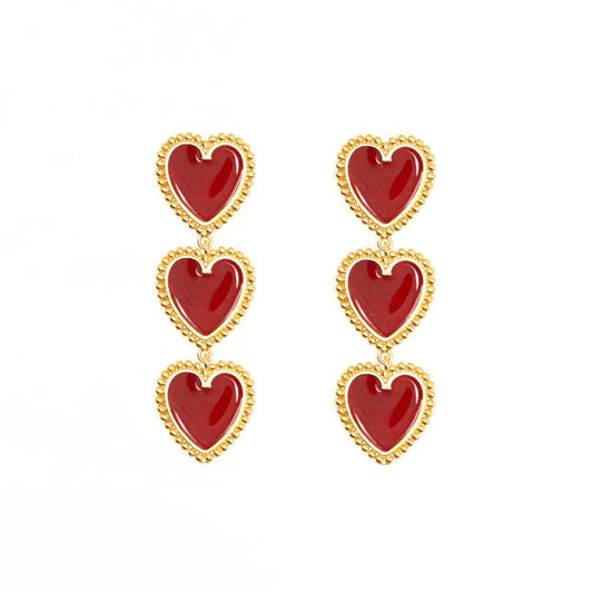 3 Red Hearts Earrings WEM Support (www.WEM.support)