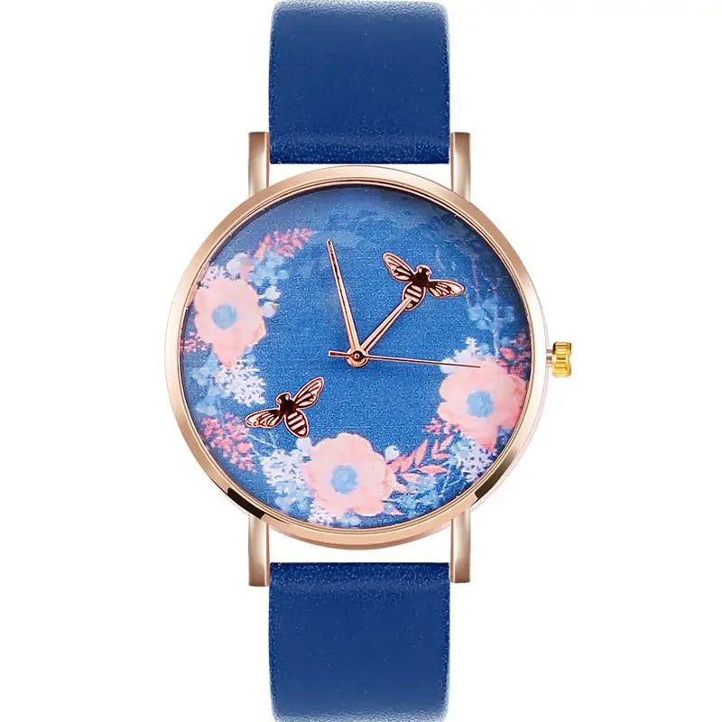 Blue Floral Bee Watch WEM Support (www.WEM.support)