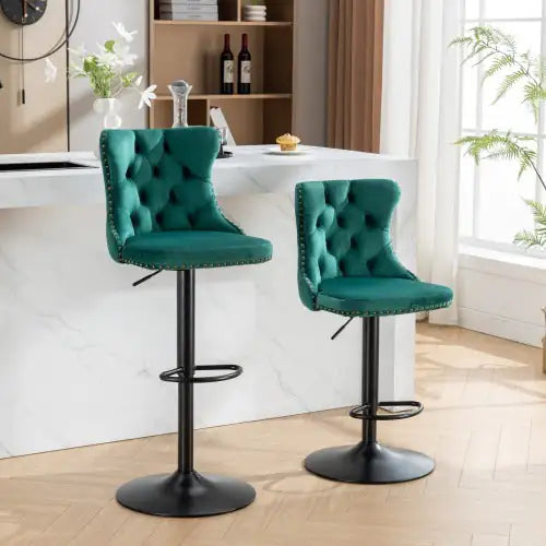 Swivel Velvet Barstools Adjusatble Seat Height From 25-33 Inch Green,Set Of 2 WEM Support (www.WEM.support)