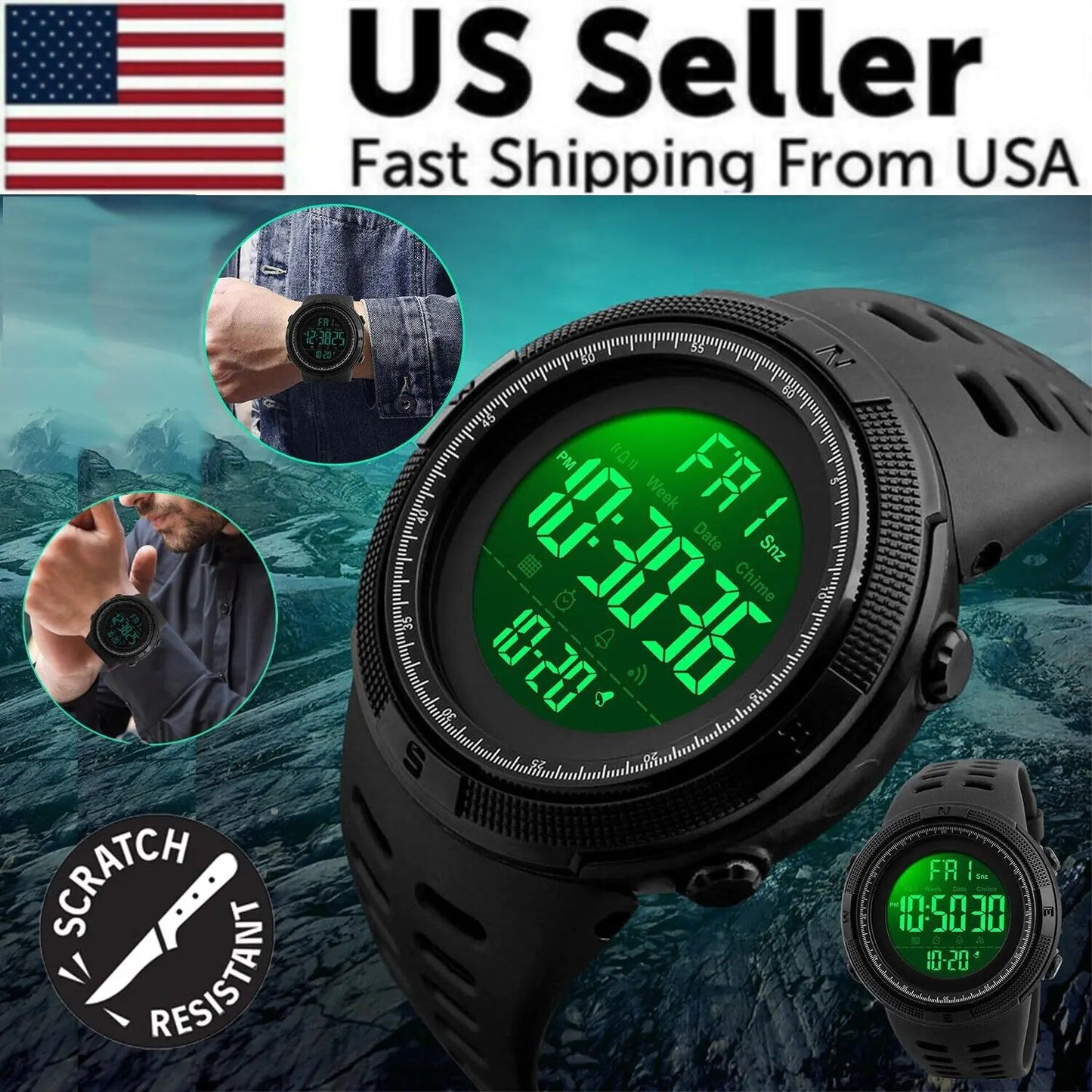 SKMEI Men's Digital Army Military Sport Quartz Analog Chrono Waterproof Watch US WEM Support (www.WEM.support)