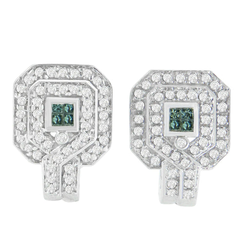 14K White Gold 1ct. TDW Round and Princess-cut Treated Blue Diamond Earrings (H-I,SI1-SI2) WEM Support (www.WEM.support)