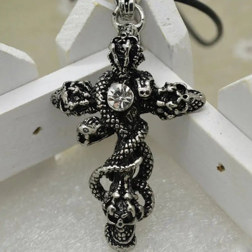 Snake Cross Skeleton Skull Pendant Necklace for Men WEM Support (www.WEM.support)