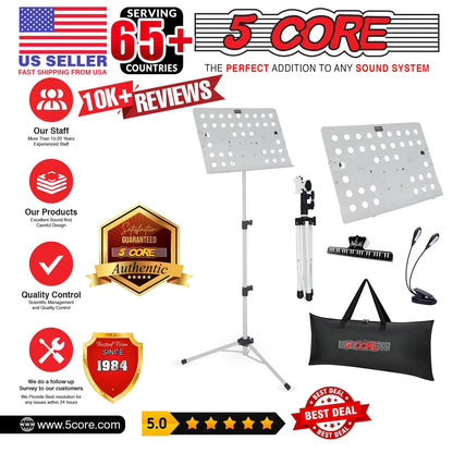 5Core Music Stand For Sheet Music Portable Tripod Adjustable Folding Note Holder White WEM Support (www.WEM.support)