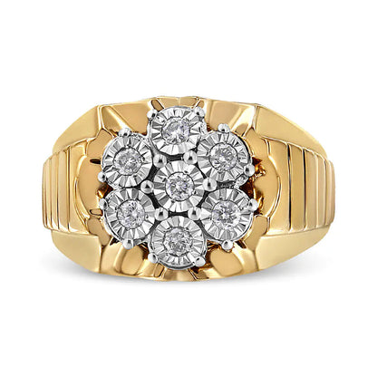Anillo de Racimo de Diamantes Florales Milagroso de 1/3 Quilate en Plata Esterlina .925 Bañada en Oro Amarillo de 14K (Color I-J, Claridad I1-I2) WEM Support (www.WEM.support)
