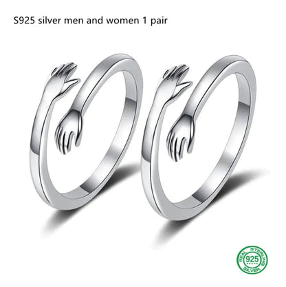 S925 Silver Couple Hug Ring WEM Support (www.WEM.support)