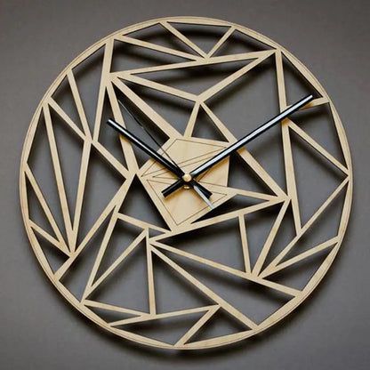 Creative Geometric Pattern Wall Clock, Quartz Wooden Decor