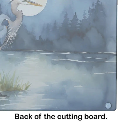 Blue Heron Under the Moonlight Glass Cutting Board WEM Support (www.WEM.support)