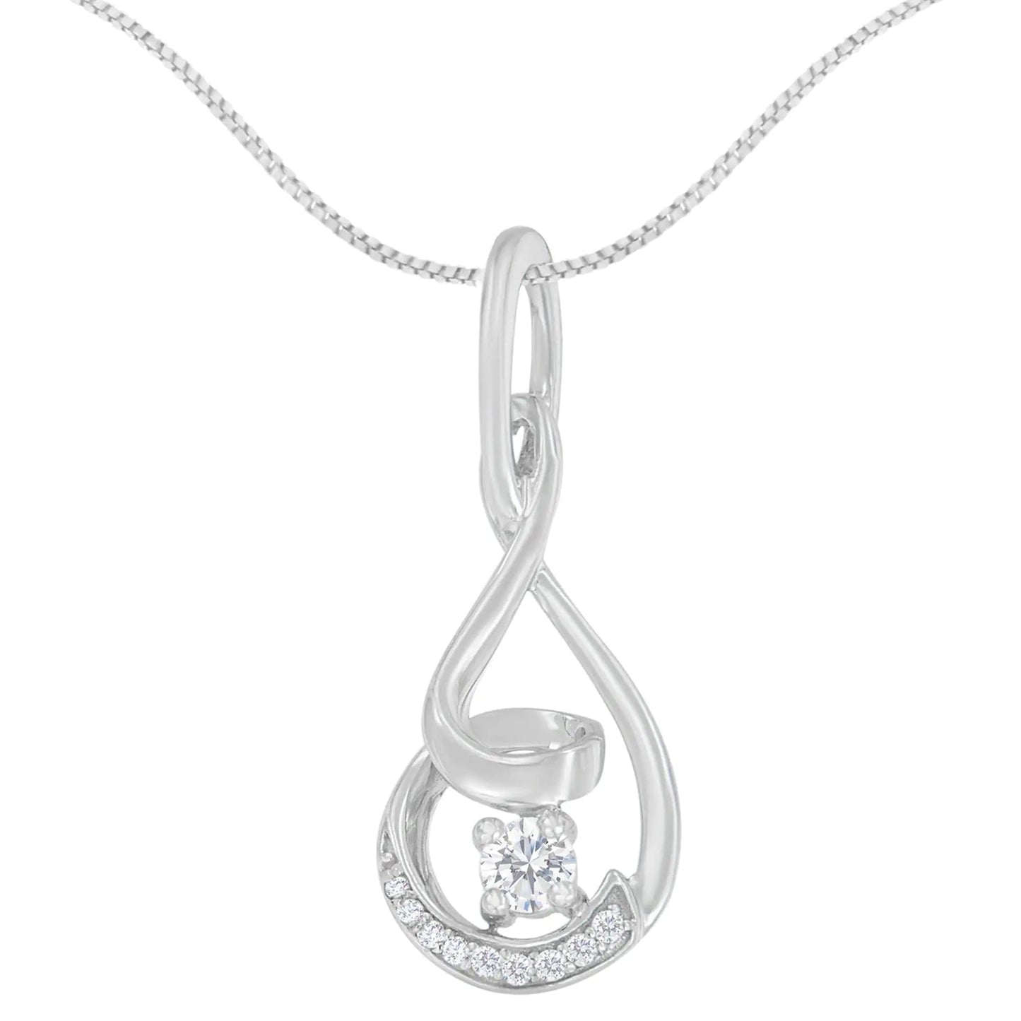 Espira 10K White Gold 1/4 cttw Round Cut Diamond Spiral Link Pendant Necklace (H-I, I1-I2) WEM Support (www.WEM.support)