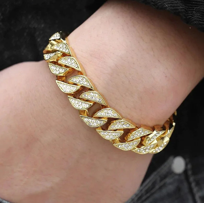 Miami Curb Cuban Chain Bracelet For Men Gold WEM Support (www.WEM.support)