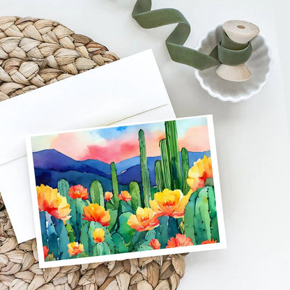 Arizona Saguaro Cactus Blossom in Watercolor Greeting Cards Pack of 8 WEM Support (www.WEM.support)