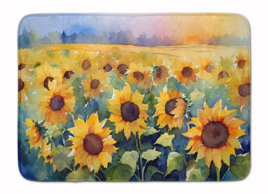 Sunflowers in Watercolor Memory Foam Kitchen Mat WEM Support (www.WEM.support)