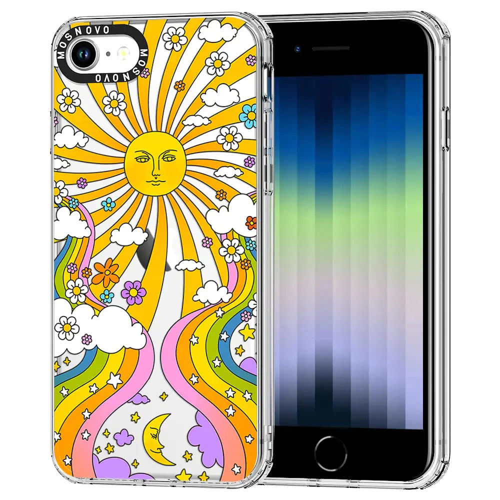 MOSNOVO Case for iPhone SE, iPhone 8 & iPhone 7, [Buffertech 6.6ft Military-Grade Drop Protection] [Anti Peel Off Tech] Clear TPU Bumper Phone Case Cover Design - 70's Psychedelic Groovy Art