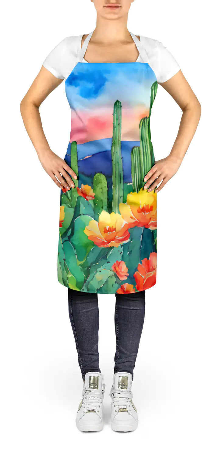 Arizona Saguaro Cactus Blossom in Watercolor Apron WEM Support (www.WEM.support)