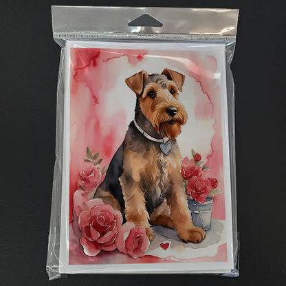 Airedale Terrier Valentine Roses Greeting Cards Pack of 8 WEM Support (www.WEM.support)