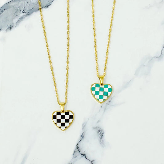 Checkered Heart Necklace WEM Support (www.WEM.support)