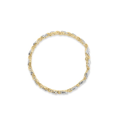 10k Yellow Gold 5.00 Cttw Round-Cut and Baguette-Cut Diamond Floral Link 7.25" Bracelet (I-J Color, I2-I3 Clarity) WEM Support (www.WEM.support)