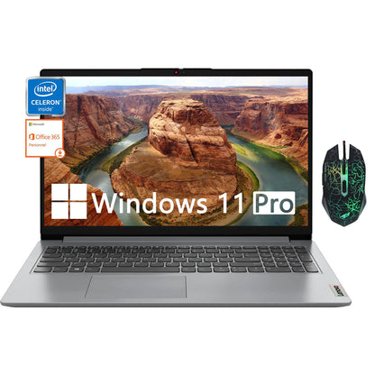 Lenovo Ideapad 1i 15.6" Business Laptop Intel Celeron N4500 8GB RAM 256GB Storage(128GB eMMC+128GB PCIe SSD) Intel UHD Graphics WiFi 6 Numeric Keypad 1-Year Office 365 Win 11 Pro Cloud Gray