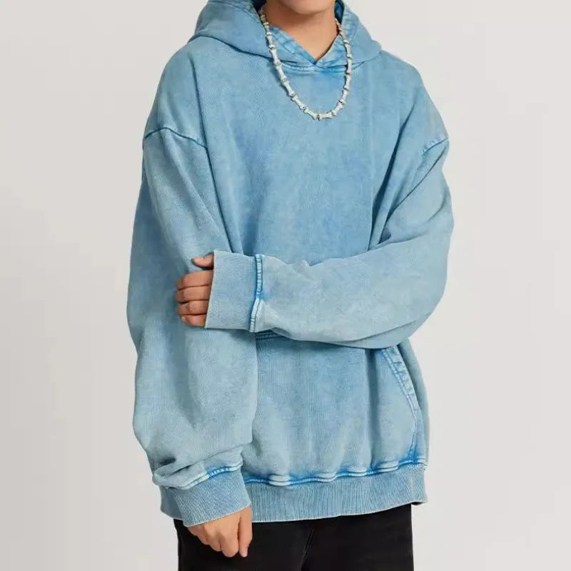 Thickened Washed Old Gradient Solid Color Batik Hooded Sweater For Men WEM Support (www.WEM.support)