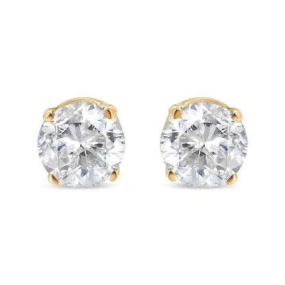AGS Certified 0.40 Cttw Round Brilliant-Cut Diamond 14K Yellow Gold Classic 4-Prong Solitaire Stud Earrings (L-M Color, I1-I2 Clarity) WEM Support (www.WEM.support)