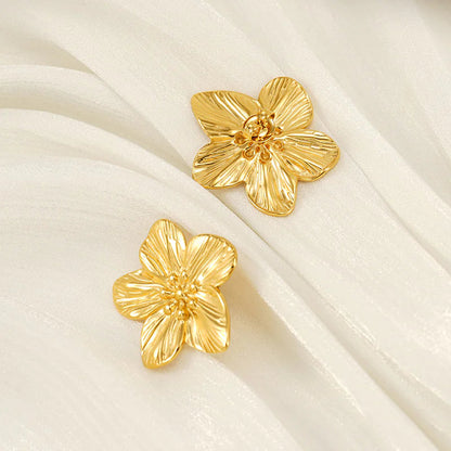 Chic Gold Petal Drop Stud Earrings WEM Support (www.WEM.support)