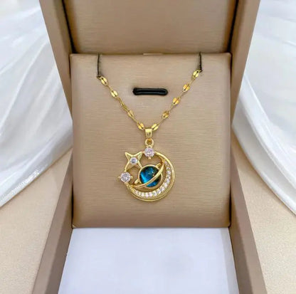 Dream Planet Necklace Stainless Steel Blue Butterfly WEM Support (www.WEM.support)